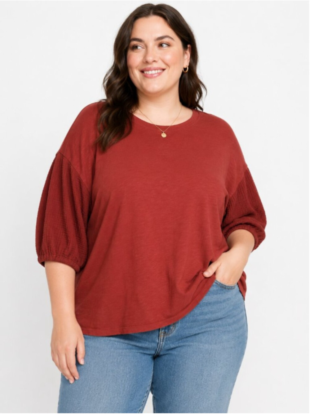VELVET by GRAHAM & SPENCER Margot Top Red 1X Gauze Cotton Fall Anthropologie